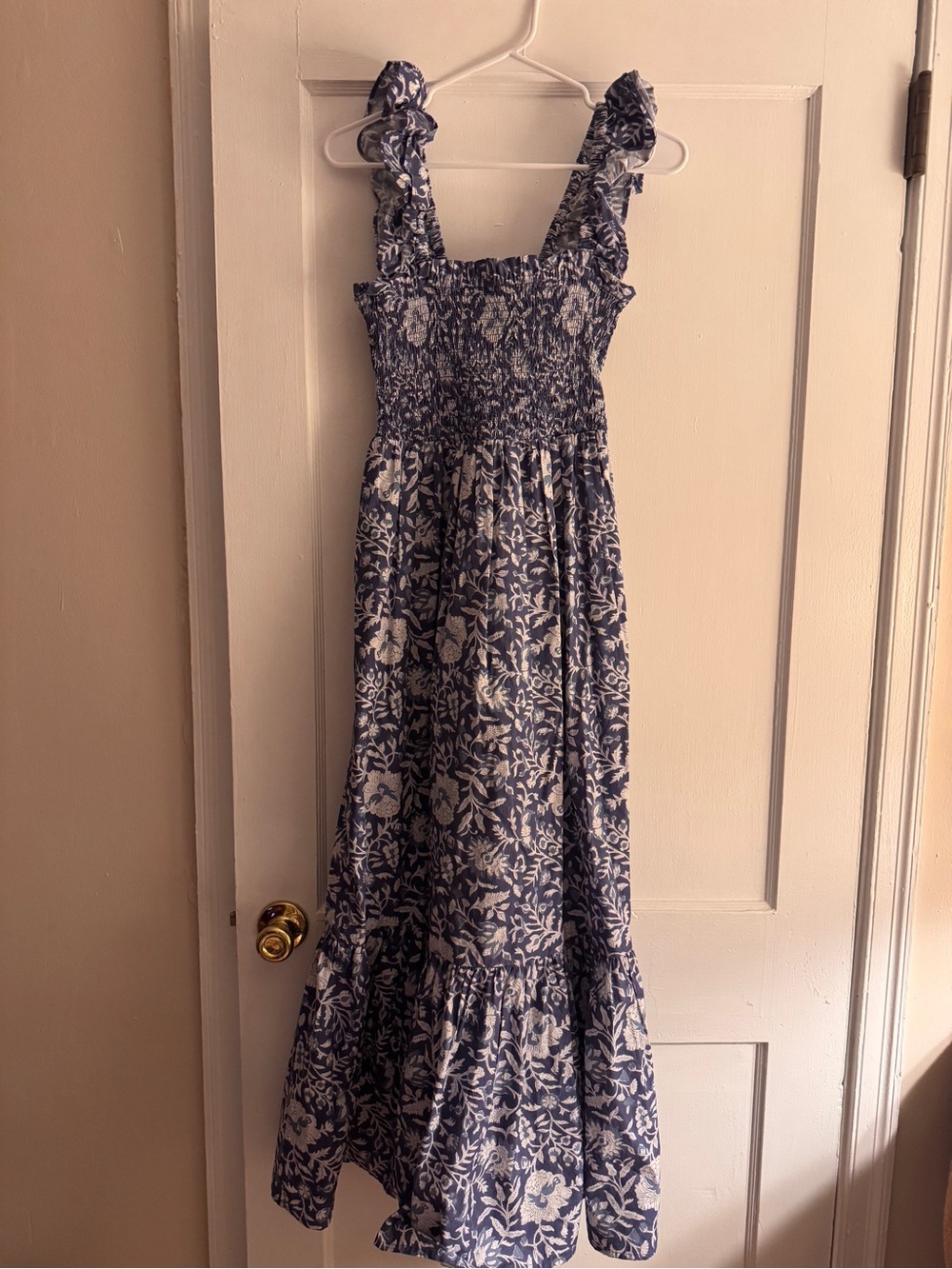 MAREA Blue and White Floral Smocked Maxi Dress